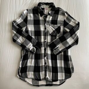 Justice Black and White Plaid Button Down Shirt